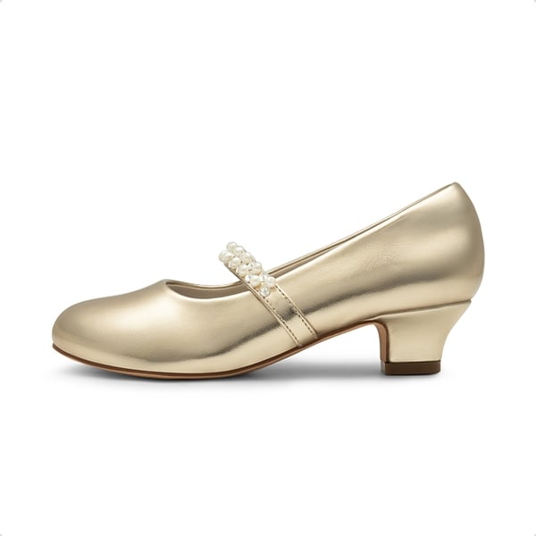 Girls' Rhinestone Mary Jane Low Heels - GOLD - 4